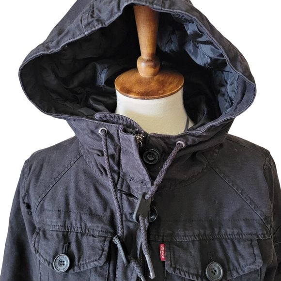 LEVI STRAUSS |Vintage Levi's Canvas Parka, Black, Hooded Quilted Retro Levi Sz.M - Picture 8 of 16